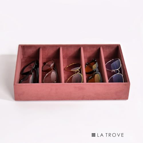 La Trove Sunglasses Organizer Tray for Drawer | 5 Slot Velvet Eyewear Storage Holder for Sunglasses, Goggles, Spectacles & Shades | Display Case for Wardrobe | Dark Pink - Image 5