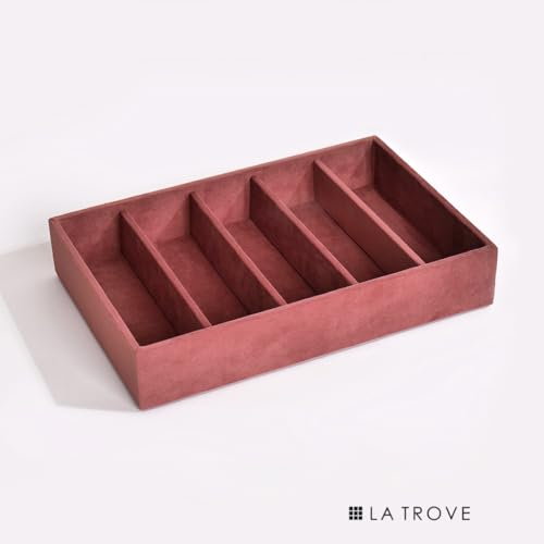 La Trove Sunglasses Organizer Tray for Drawer | 5 Slot Velvet Eyewear Storage Holder for Sunglasses, Goggles, Spectacles & Shades | Display Case for Wardrobe | Dark Pink - Image 4