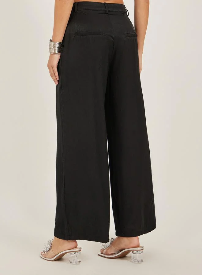 Styli Solid Pleated Wide Leg Pants with Belt Loops