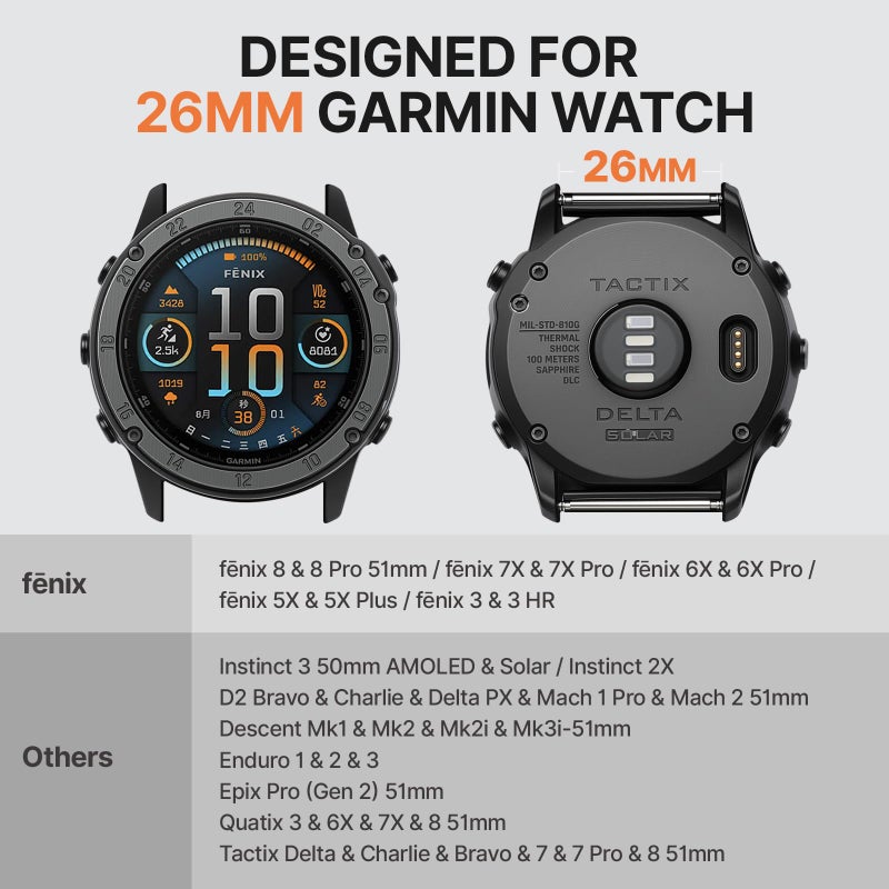 Bandletic أشرطة مغناطيسية Bandletic متوافقة مع ساعة Garmin Fenix 8 بحجم 51 مم، حزام سريع التركيب بحجم 26 مم لـ Fenix 7X 6X Pro/5X Plus/3/3 HR/Instinct 2X 3 بحجم 50 مم /Enduro/Quatix Tactix 8 بحجم 51 مم/Epix Pro (الجيل 2) بحجم 51 مم - Image 3