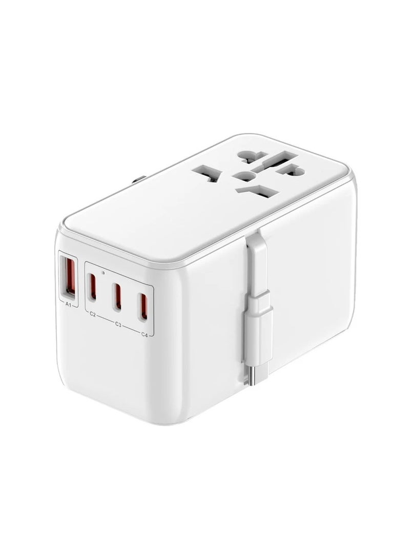 ADONIT Universal 85W GaN Travel Adapter | International Wall Charger w/ Retractable USB-C Cable, PD 85W Ultra Fast, 3xUSB-C, 1xUSB-A, EU/UK/USA/AUS Plug, for Macbooks, laptops, tablets, phones - White White - Image 3
