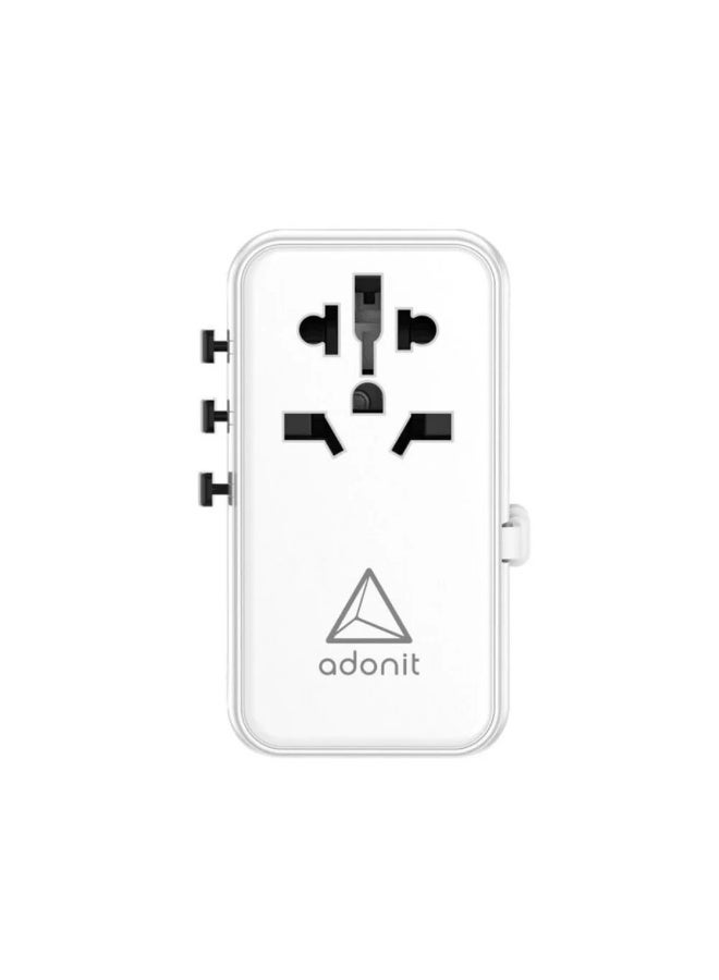 ADONIT Universal 85W GaN Travel Adapter | International Wall Charger w/ Retractable USB-C Cable, PD 85W Ultra Fast, 3xUSB-C, 1xUSB-A, EU/UK/USA/AUS Plug, for Macbooks, laptops, tablets, phones - White White - Image 1