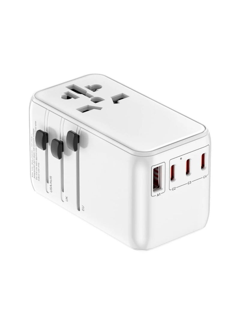 ADONIT Universal 85W GaN Travel Adapter | International Wall Charger w/ Retractable USB-C Cable, PD 85W Ultra Fast, 3xUSB-C, 1xUSB-A, EU/UK/USA/AUS Plug, for Macbooks, laptops, tablets, phones - White White - Image 2