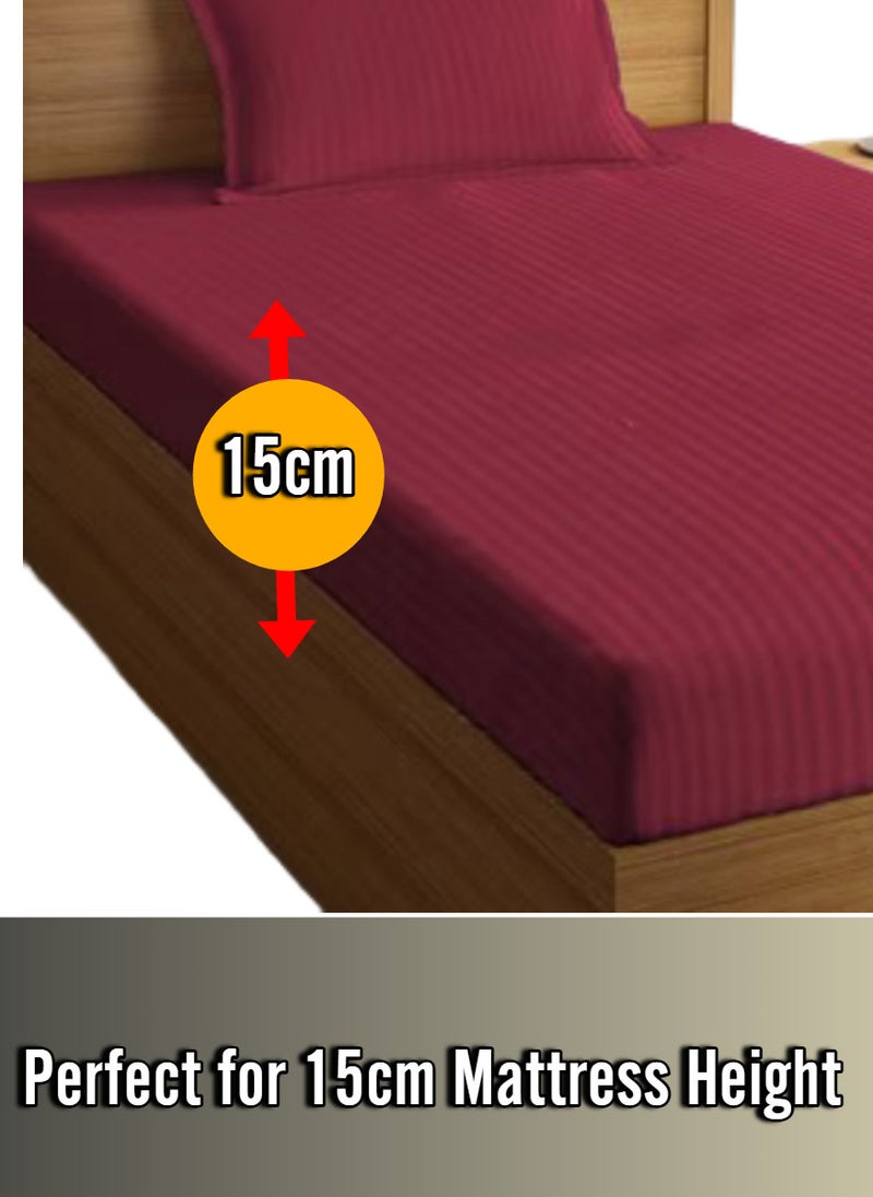 Blueberry Maroon Single Size Stripe Bed Sheet Set Cotton 120x200+15cm - Image 2