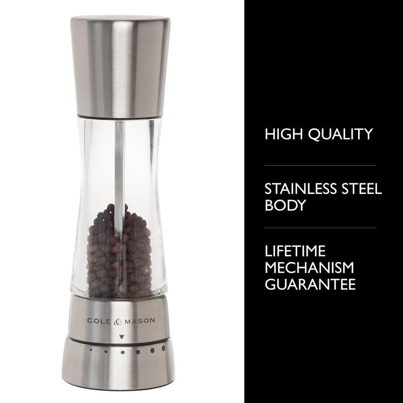 Cole & Mason Derwent Pepper Grinder - Stainless Steel Mill Includes Gourmet Precision Mechanism and Premium Peppercorns - Pepper Mill, Stainless Steel - Image 2