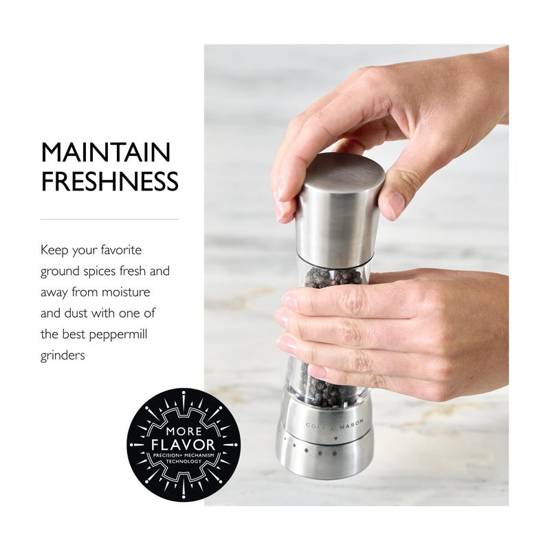 Cole & Mason Derwent Pepper Grinder - Stainless Steel Mill Includes Gourmet Precision Mechanism and Premium Peppercorns - Pepper Mill, Stainless Steel - Image 5