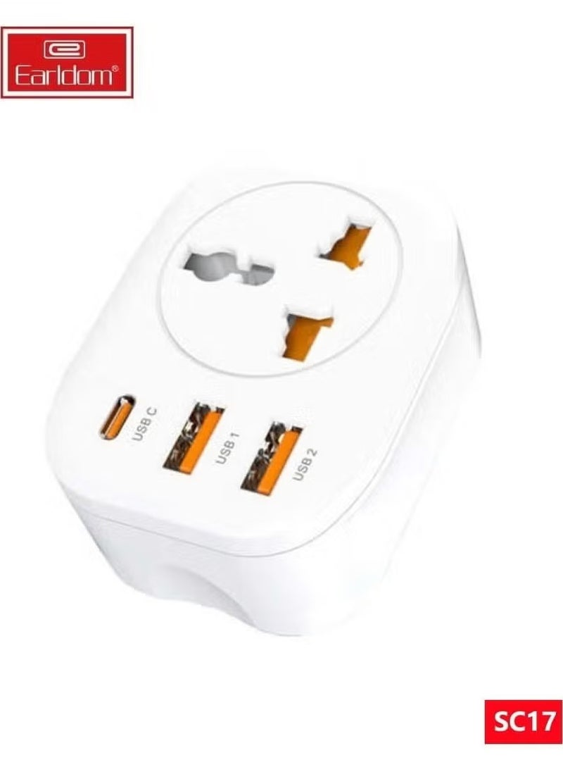Earldom SC17 4-in-1 Power Socket with USB and Universal Plug – 4000W High-Power Multi-Outlet Extension with Fast Charging USB Ports, Built-in Overload Protection, Perfect for Home, Office, and Travel  - Image 1
