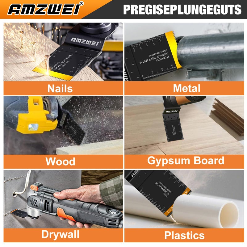 AMZWEI 50PCS Multi Tool Blade Kits, Professional Titanium Oscillating Tool Blades for Metal, Wood, Plastic, Curved Edge Oscillating Saw Blades Compatible with Dewalt Milwaukee Ryobi Rockwell Fein - Image 5