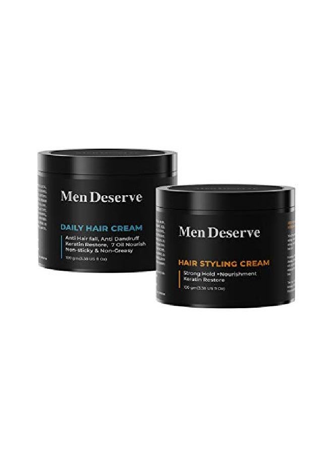 MEN DESERVE - Combo of Daily Hair Cream with Hair Styling Cream Strong Hold - Image 1