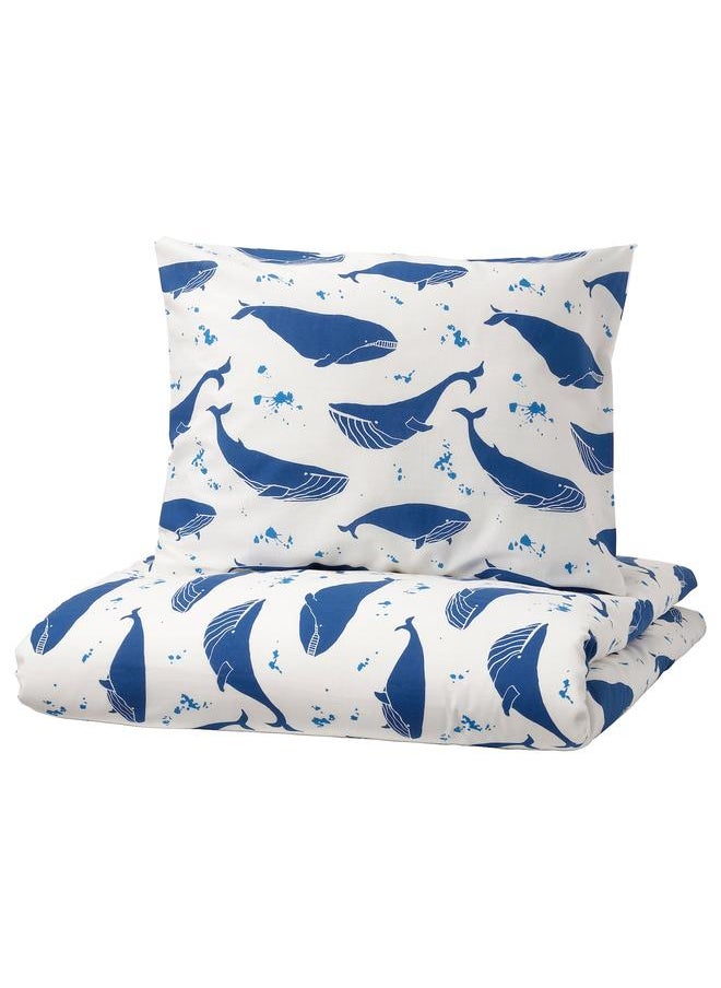 Duvet Cover And Pillowcase, Whale Pattern Blue/White, 150X200/50X80 Cm - pzsku/ZD2BD136554143885BB59Z/45/_/1733051504/52df409c-65a9-437a-8814-8b38a57f1595