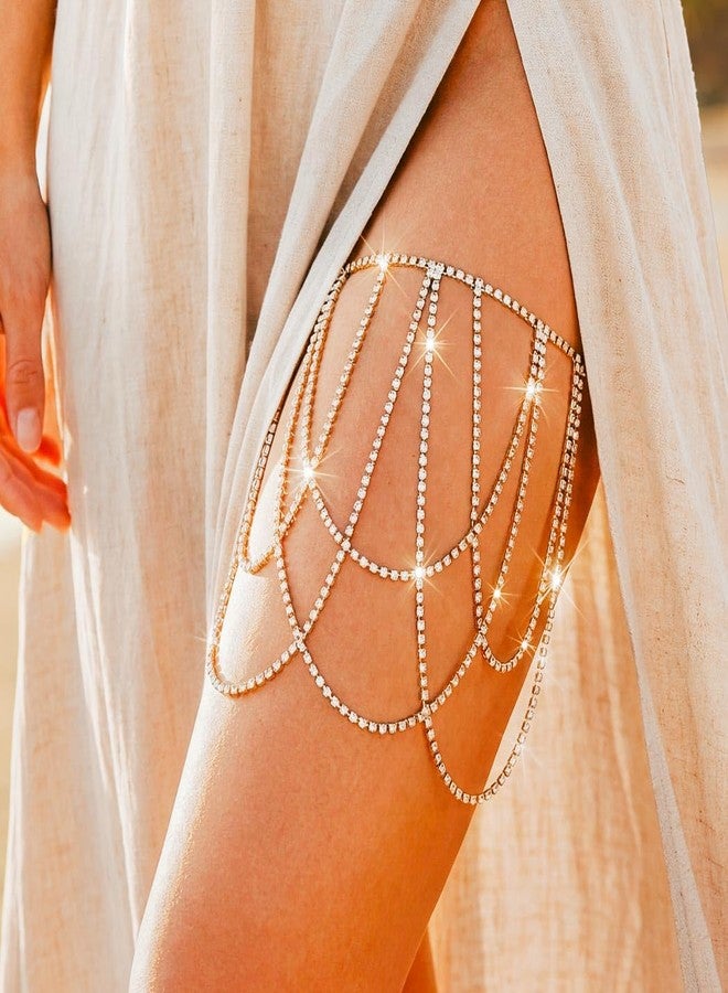 REETAN Leg Jewelry Thigh Rhinstone Body Chain for Women, Free, Rhinestone, rhinestone - Image 3