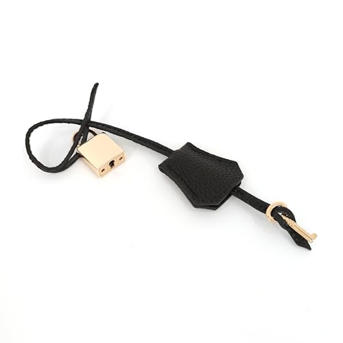 M-ioi-M Genuine Leather Key Clochette Bag Charms, Bell Shaped Key Holder Purse Pendant Ornament, Deco Keychain, Accessories Replacement for Luxury Designer Handbags (Black + light gold padlock) - Image 5