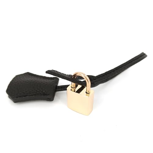 M-ioi-M Genuine Leather Key Clochette Bag Charms, Bell Shaped Key Holder Purse Pendant Ornament, Deco Keychain, Accessories Replacement for Luxury Designer Handbags (Black + light gold padlock) - Image 3