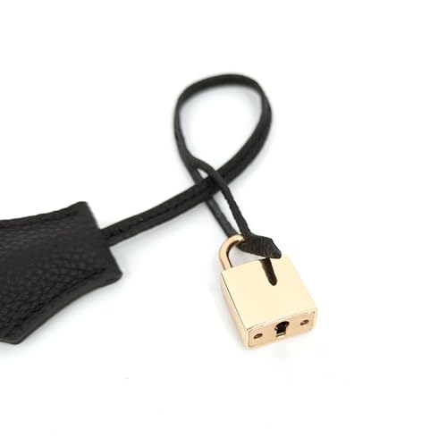 M-ioi-M Genuine Leather Key Clochette Bag Charms, Bell Shaped Key Holder Purse Pendant Ornament, Deco Keychain, Accessories Replacement for Luxury Designer Handbags (Black + light gold padlock) - Image 2