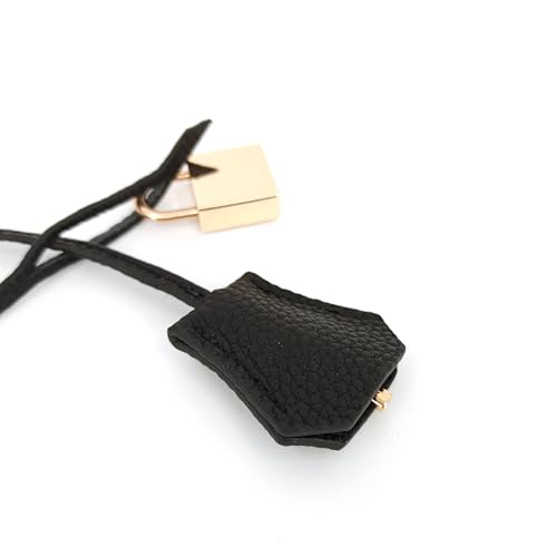 M-ioi-M Genuine Leather Key Clochette Bag Charms, Bell Shaped Key Holder Purse Pendant Ornament, Deco Keychain, Accessories Replacement for Luxury Designer Handbags (Black + light gold padlock) - Image 4