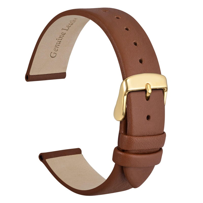 WOCCI 14mm Lug Width, Elegant Watch Band, Genuine Leather Replacement Strap with Gold Buckle (Terracotta Brown) - Image 1