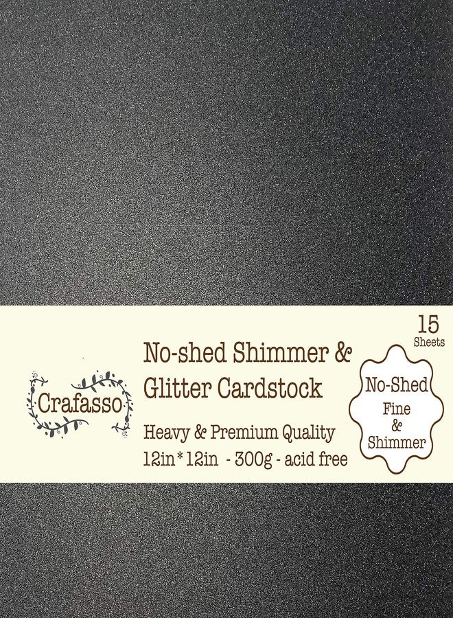 Crafasso No-Shed Shimmer Glitter cardstock, 12" x 12" 300GMS, 15 Sheets, Black - Image 1