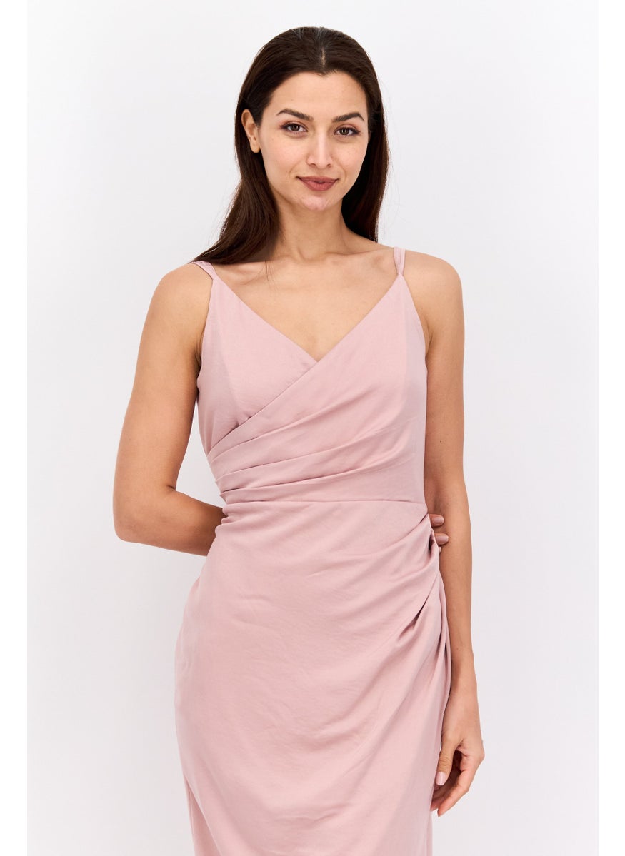 Little Mistress - Women Plain Maxi Dress, Old Rose - Image 1