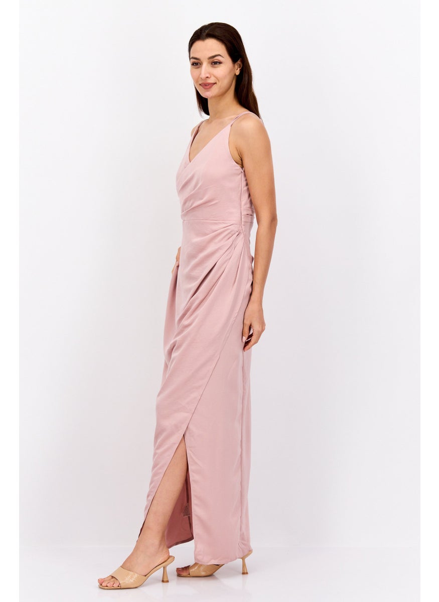 Little Mistress - Women Plain Maxi Dress, Old Rose - Image 1