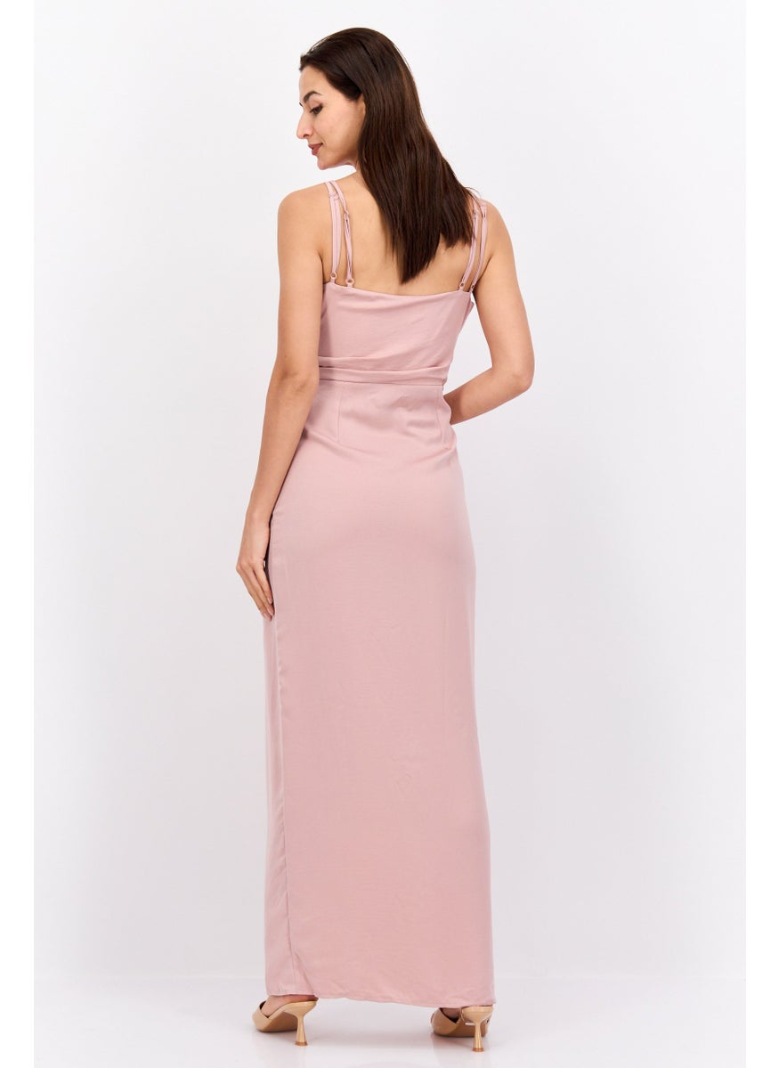 Little Mistress - Women Plain Maxi Dress, Old Rose - Image 1