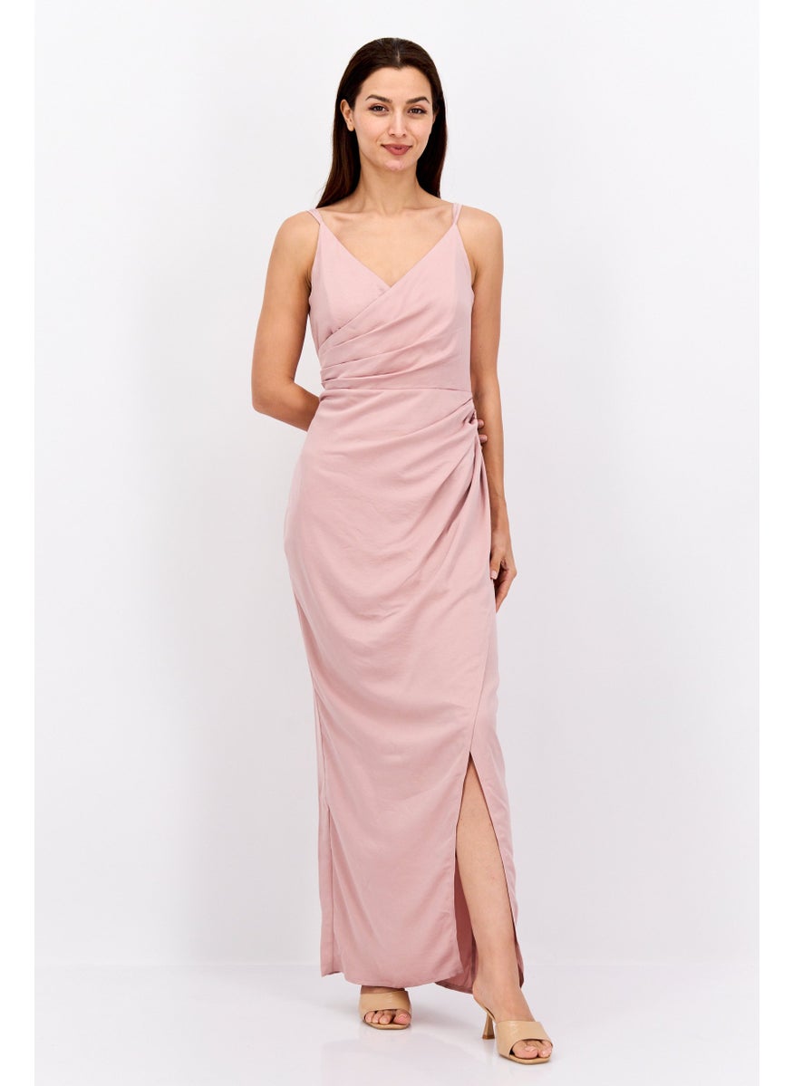 Little Mistress - Women Plain Maxi Dress, Old Rose - Image 1