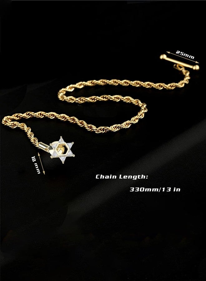 VVCome Men's 18K Gold Plated Alloy Cubic Zirconia Star of David Lapel Pin with Tassel, 330mm Chain, Gold Color, Suitable for Formal Occasions, Adult Men, Jewish Culture - Image 5