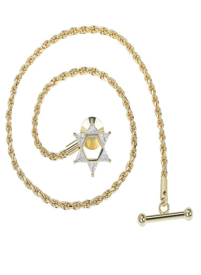 VVCome Men's 18K Gold Plated Alloy Cubic Zirconia Star of David Lapel Pin with Tassel, 330mm Chain, Gold Color, Suitable for Formal Occasions, Adult Men, Jewish Culture - Image 1