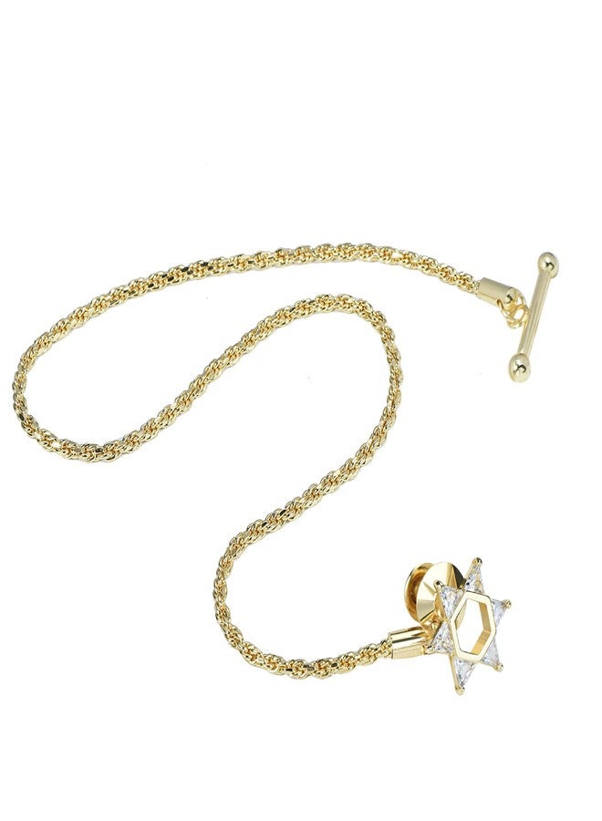 VVCome Men's 18K Gold Plated Alloy Cubic Zirconia Star of David Lapel Pin with Tassel, 330mm Chain, Gold Color, Suitable for Formal Occasions, Adult Men, Jewish Culture - Image 3