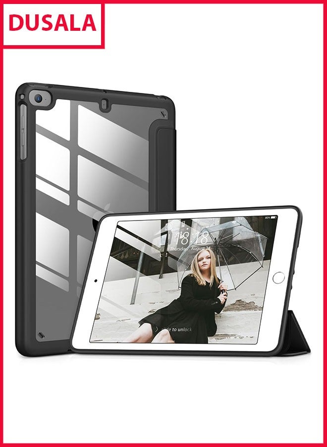 DUSALA Case for iPad Mini 5 Generation 2019/ Mini 4 3 2 1, with Pencil Holder, Slim Stand Protective Cover with Clear Transparent Back Shell for iPad mini 5  Tablet, Support Auto Wake/Sleep, (Black) - Image 1