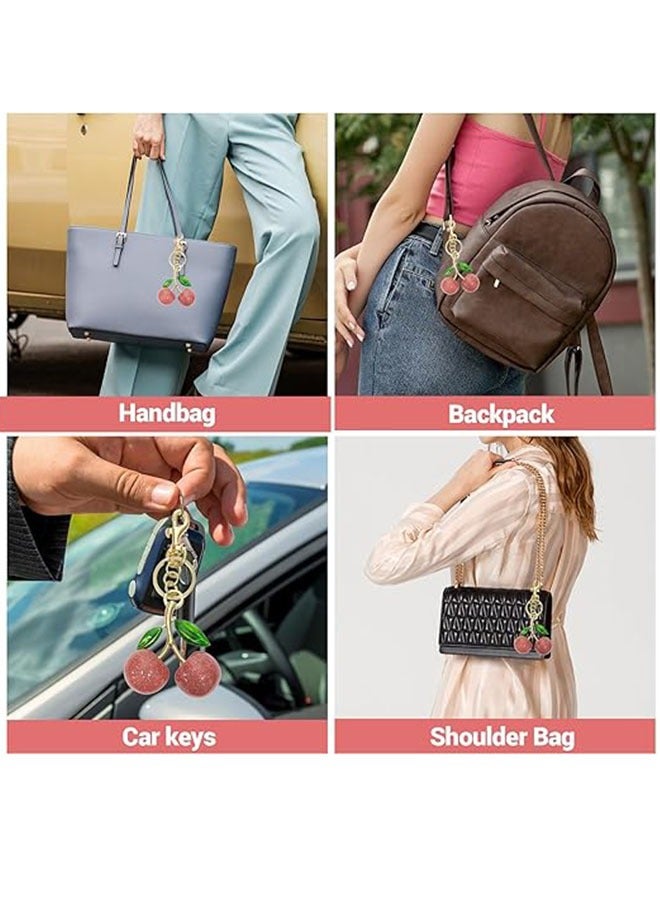 2-Pack Cherry Bag Keychain,Glitter Cherry Charm with Key Ring and Clip,Car keyrings leather handbags - Fashion enthusiasts - Image 2