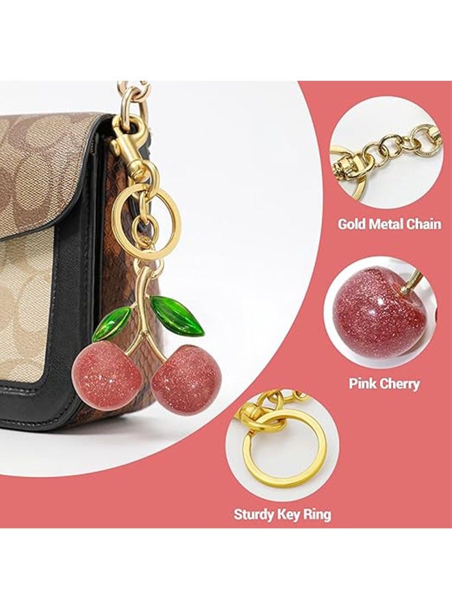 2-Pack Cherry Bag Keychain,Glitter Cherry Charm with Key Ring and Clip,Car keyrings leather handbags - Fashion enthusiasts - Image 3