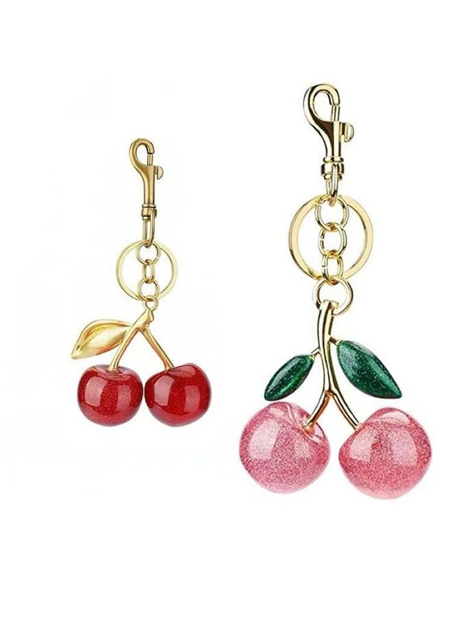 2-Pack Cherry Bag Keychain,Glitter Cherry Charm with Key Ring and Clip,Car keyrings leather handbags - Fashion enthusiasts - Image 1