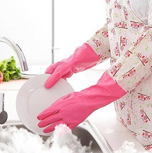 Parssufy Reusable Rubber Latex Pvc Flock Lined Long Elbow Hand Gloves Safety Kitchen For Dish-Washing, Cleaning, Gardening, Laundry And Sanitation And Lab Work (Large Free Size) Pack of 1 Pair (Pink) - Image 2