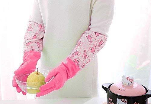 Parssufy Reusable Rubber Latex Pvc Flock Lined Long Elbow Hand Gloves Safety Kitchen For Dish-Washing, Cleaning, Gardening, Laundry And Sanitation And Lab Work (Large Free Size) Pack of 1 Pair (Pink) - Image 5