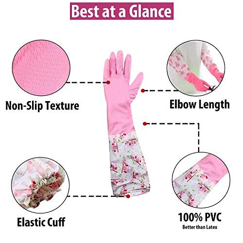 Parssufy Reusable Rubber Latex Pvc Flock Lined Long Elbow Hand Gloves Safety Kitchen For Dish-Washing, Cleaning, Gardening, Laundry And Sanitation And Lab Work (Large Free Size) Pack of 1 Pair (Pink) - Image 3