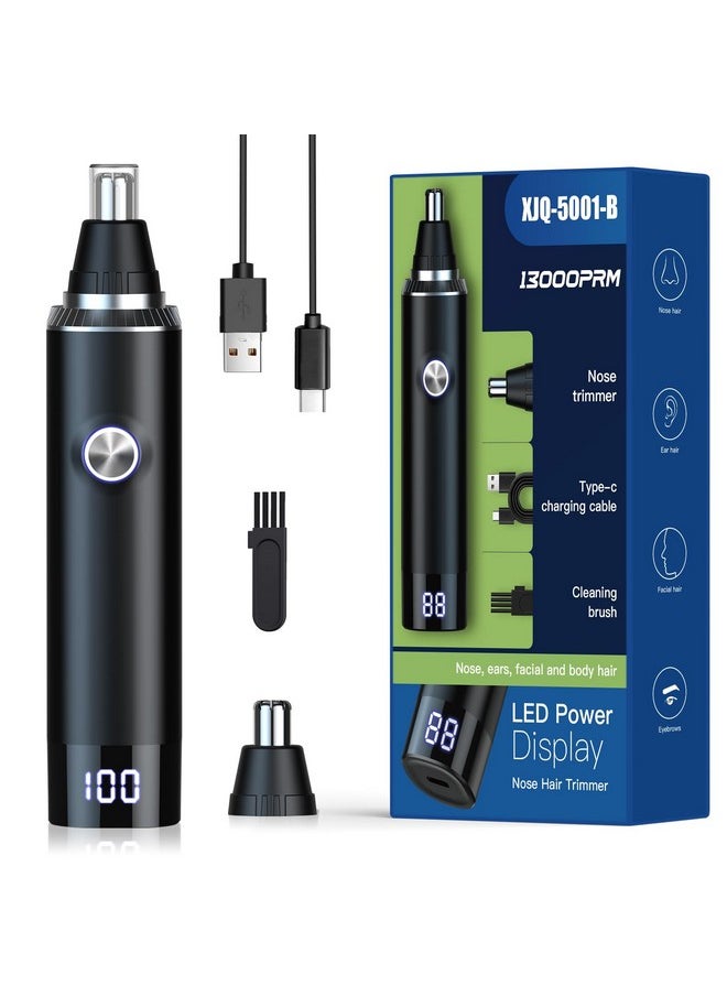 Ginity Ginity Ear & Nose Hair Trimmer with LED Display for Men Women,Painless USB Rechargeable Eyebrow & Facial & Nose Hair Trimmer Clipper,Professional IPX7 Waterproof Dual Edge Blades (Black)  - Image 1