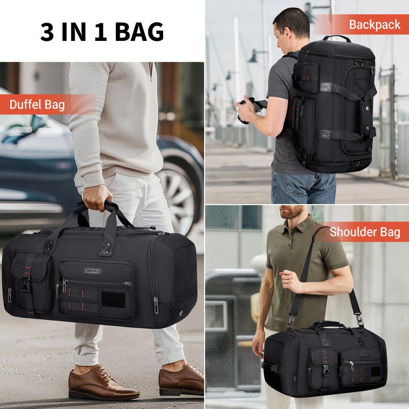 WITZMAN Travel Duffel Bags for Men Large Carry On Weekender Overnight Bag 3 in 1 Backpack with Shoe Compartment ï¼ˆB693 Blackï¼‰ - Image 2