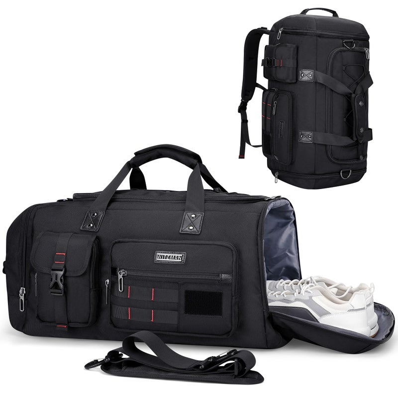 WITZMAN Travel Duffel Bags for Men Large Carry On Weekender Overnight Bag 3 in 1 Backpack with Shoe Compartment ï¼ˆB693 Blackï¼‰ - Image 1