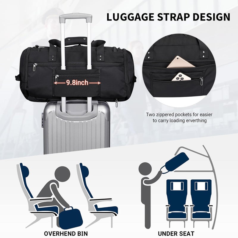 WITZMAN Travel Duffel Bags for Men Large Carry On Weekender Overnight Bag 3 in 1 Backpack with Shoe Compartment ï¼ˆB693 Blackï¼‰ - Image 5