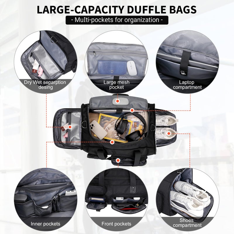 WITZMAN Travel Duffel Bags for Men Large Carry On Weekender Overnight Bag 3 in 1 Backpack with Shoe Compartment ï¼ˆB693 Blackï¼‰ - Image 3