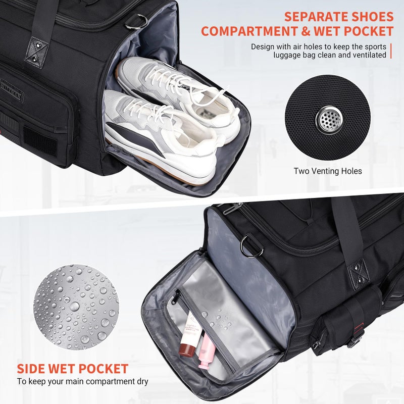 WITZMAN Travel Duffel Bags for Men Large Carry On Weekender Overnight Bag 3 in 1 Backpack with Shoe Compartment ï¼ˆB693 Blackï¼‰ - Image 4