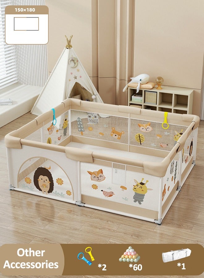 Baby Playpen for Toddler and Babies, Extra Large Baby Playard, Indoor & Outdoor Kids Activity Center with Anti-Slip Base, Play Yard with Soft Breathable Mesh, Baby Fence Play Area (150*180cm) - Image 1