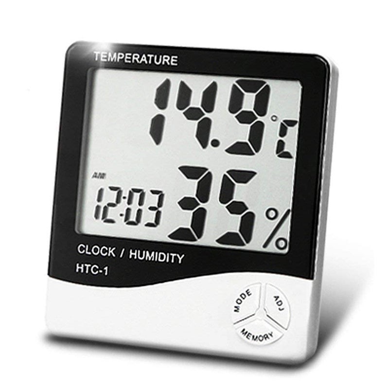 Koniry Humidity Meter Room Temperature Meter Digital Clock and Accurate Temperature Indicator Wall Mounting and Table Top LCD Digital Alarm Clock for Indoor Outdoor HTC2 1 pc