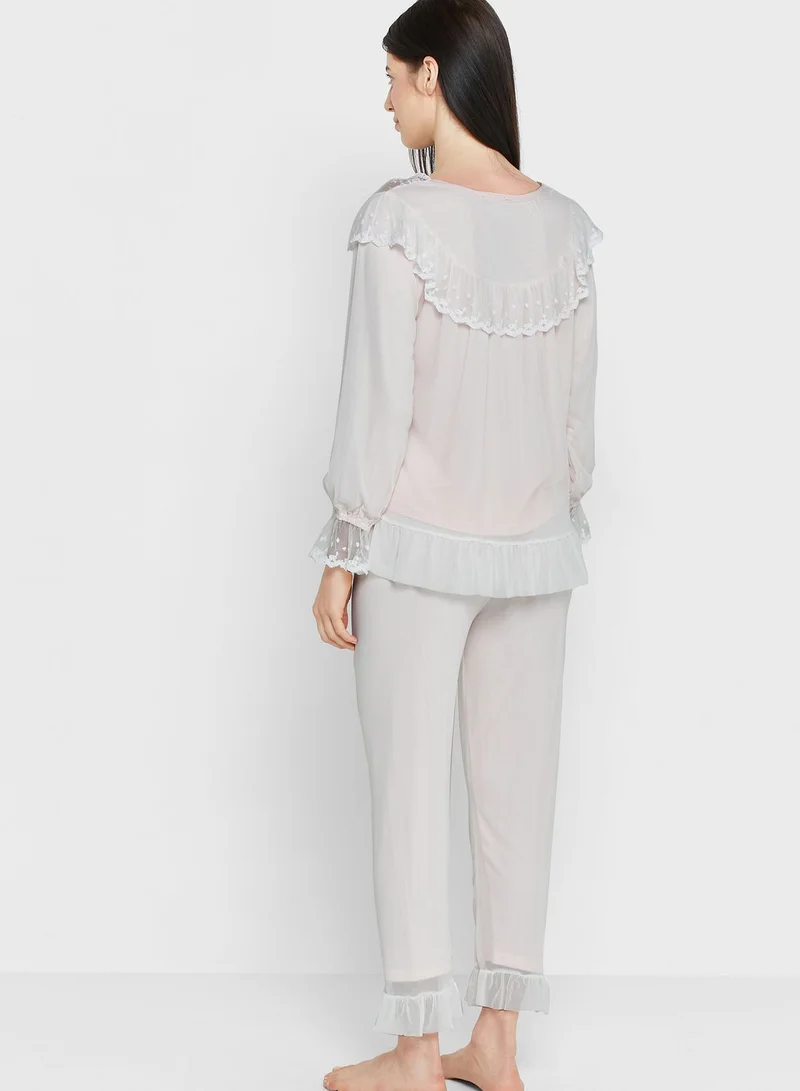 Ginger Lace Trim Pyjama Pant Set