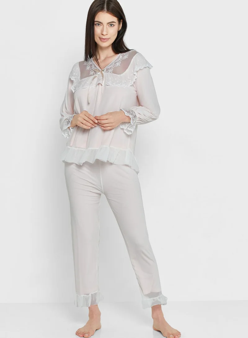 Ginger Lace Trim Pyjama Pant Set