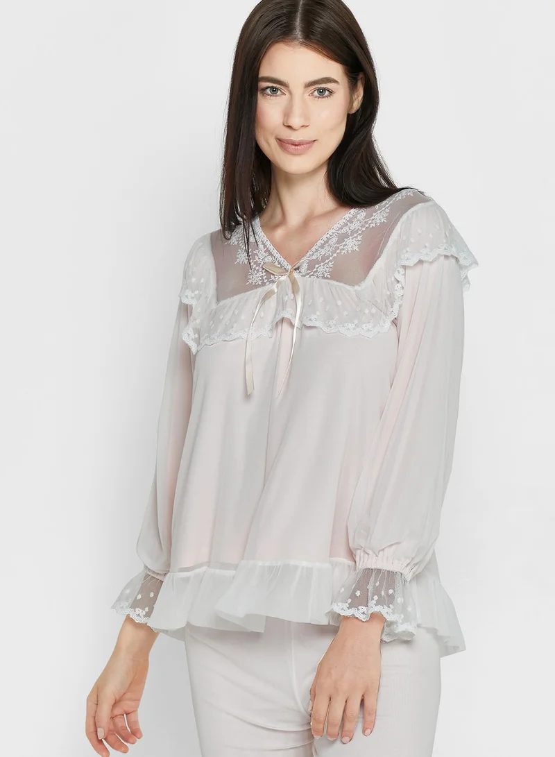 Ginger Lace Trim Pyjama Pant Set