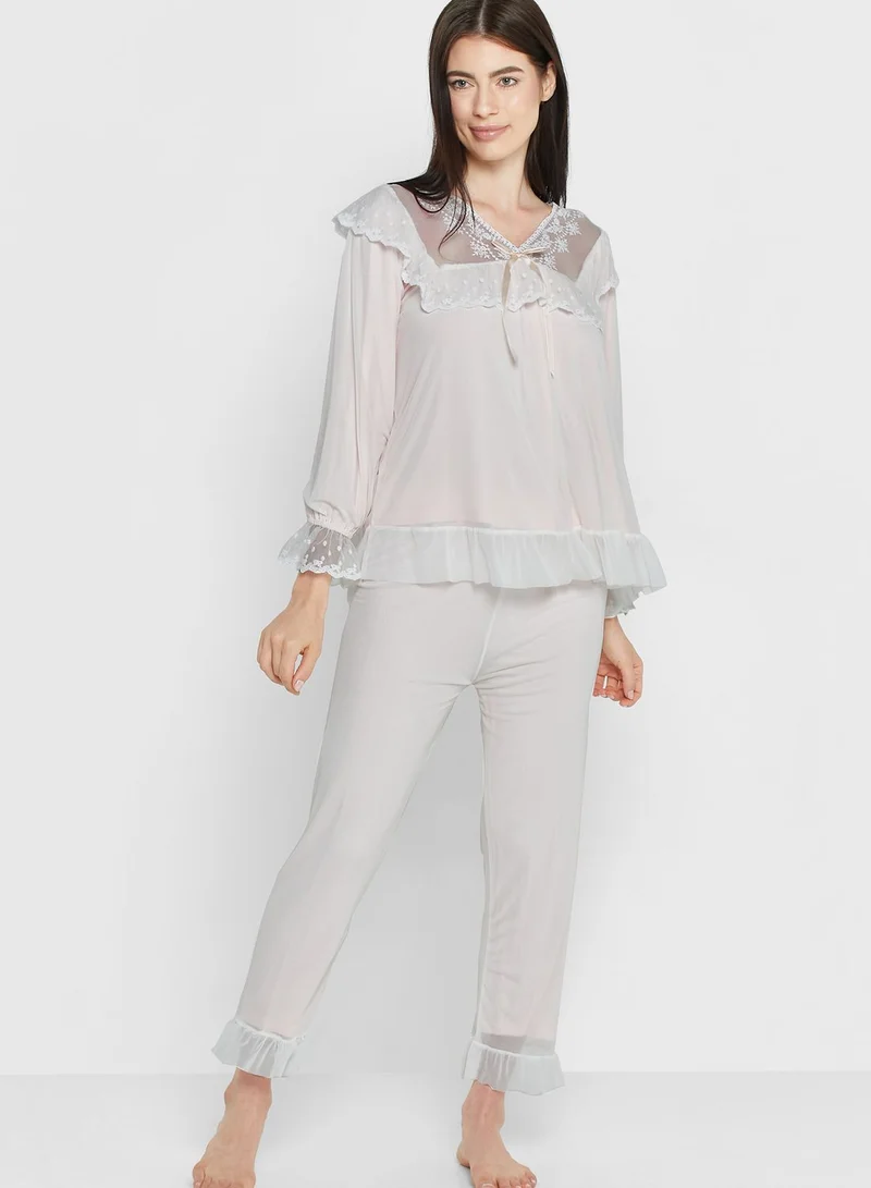 Ginger Lace Trim Pyjama Pant Set