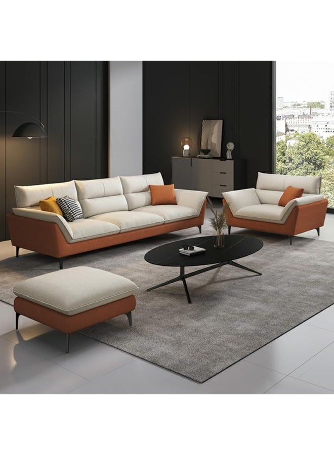 Comfynest Comfynest Modern Orange Sofa With Beige Tech Cloth Upholstery, Stain Resistant & Durable Wood Frame, Sponge Seat Filling  - Image 2