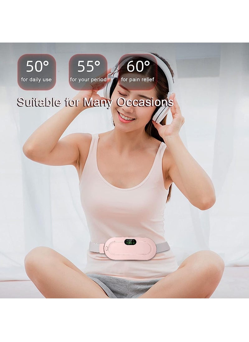 Gonice Heating Pad Electric Waist Belt Device Portable Cordless Fast Heating 3 Temperature Modes 4 Massage Speeds for Back Pain Relief USB Charging Belly Warm Heating Pad for Girls Women  - Image 2
