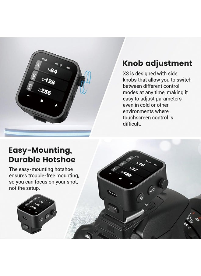 Godox - Godox X3-N Touchscreen TTL Wireless Flash Trigger for Nikon Camera, 1/8000s HSS TTL TCM Function, Built-in Battery USB-C Charge Flash Transmitter Compatible with Nikon Z6 D850 D750 D610 D7100 D5300 - Image 1